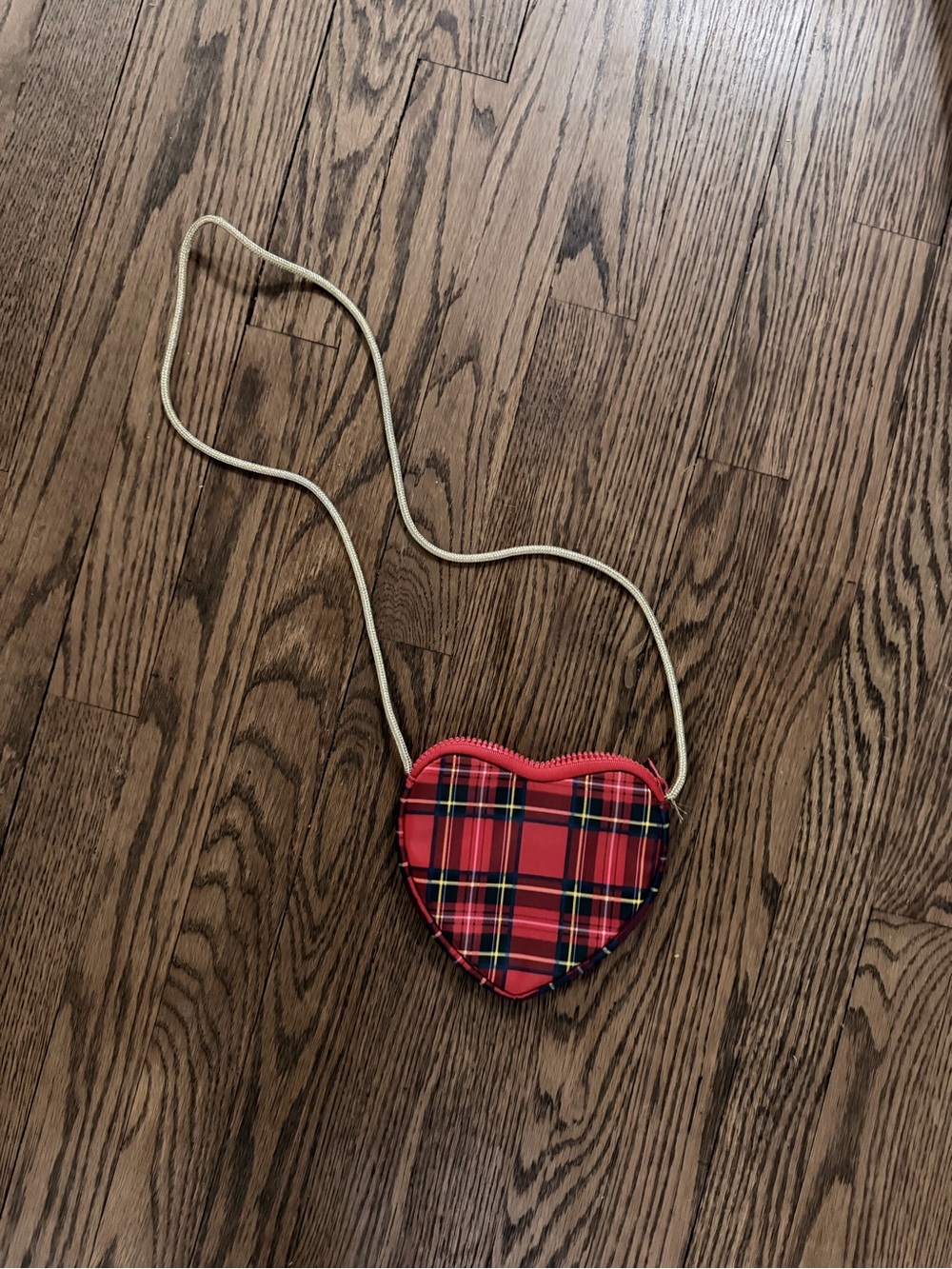 Crewcuts Red Plaid Heart Crossbody with Gold Rope Strap